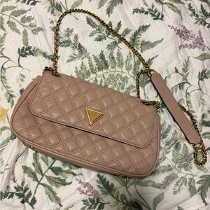 Guess Quilted Taupe Shoulder Bag with Gold Chain